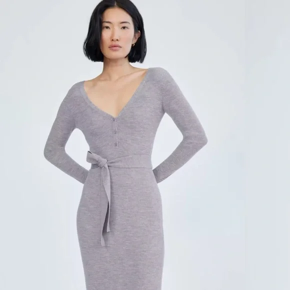 Babaton Aritzia Grey Henley Merino Wool Blend Sweater Dress XL - Picture 3 of 9